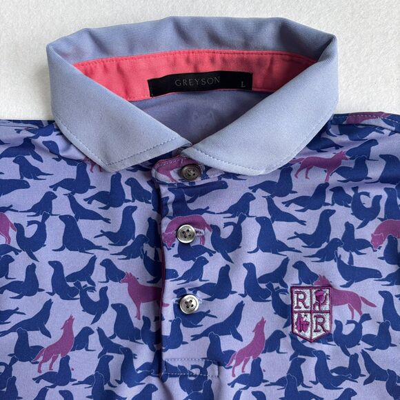 Greyson Youth Seals and Wolf Pring Polo Boys L 8-9 Blue Golf Performance Preppy - Picture 2 of 9